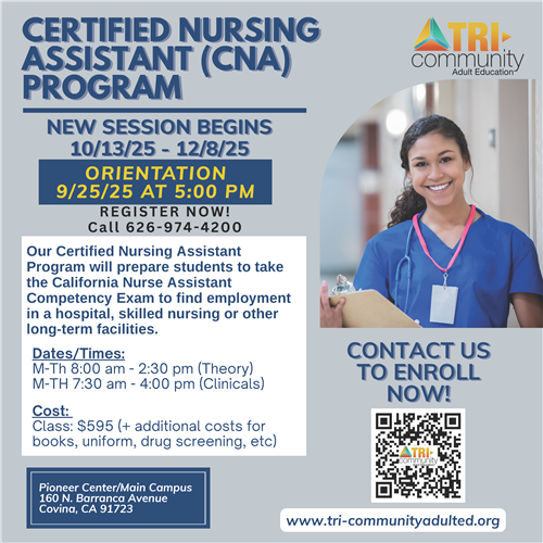 Certified Nursing Assistant Program orientation September 25 at 5:00PM